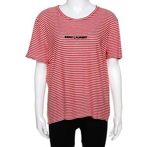 Saint Laurent Red & White Striped Logo Shirt